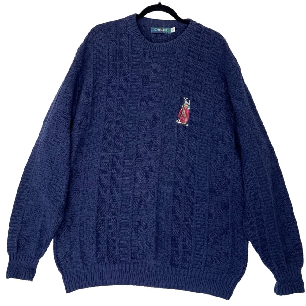 Carmel Golf Cotton Sweater Sz XL Tall Navy Blue Embroidered Classic USA Vintage